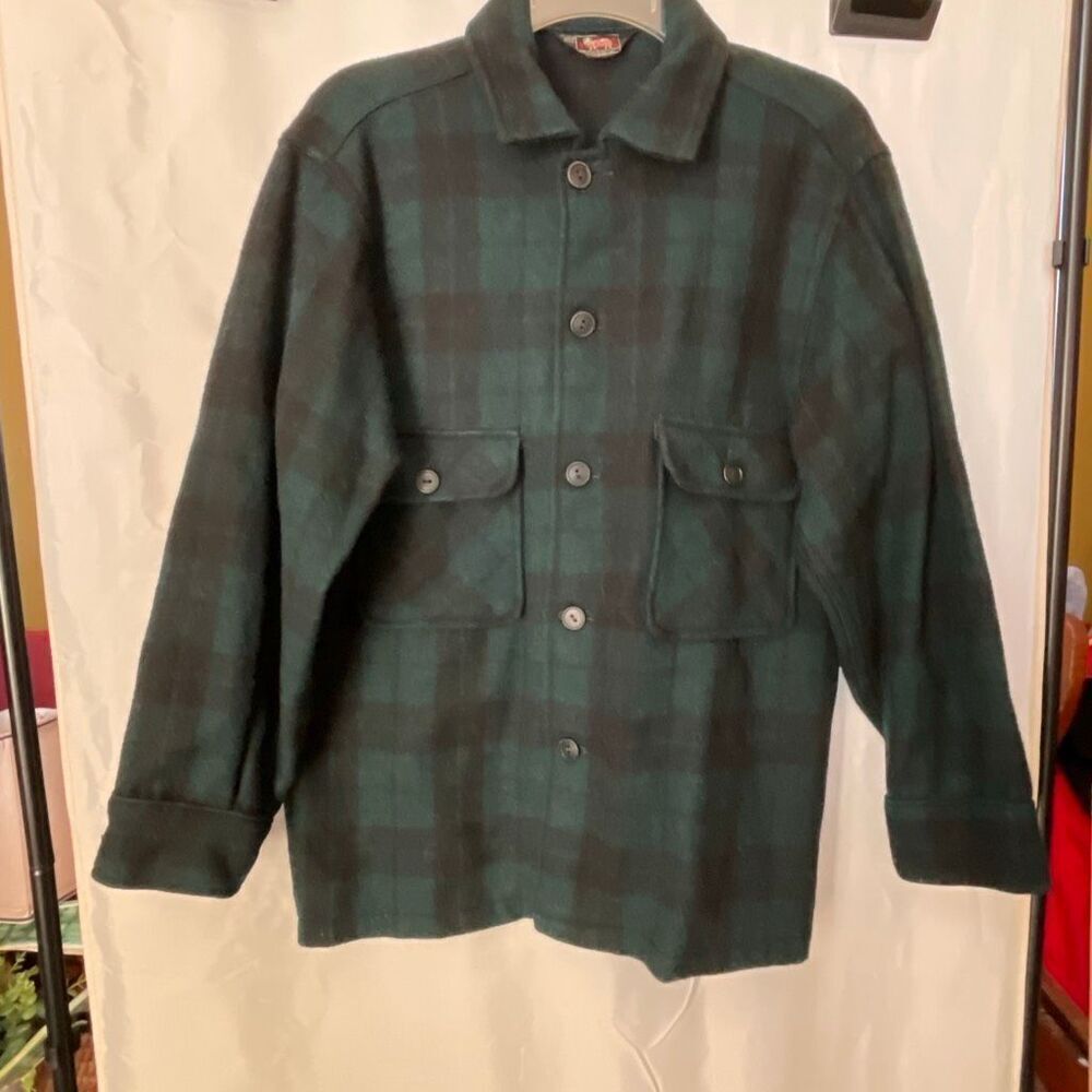 Vintage Midcentury Woolrich size WPL plaid shirt jacket.